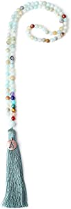 COAI Collar de Piedras Semipreciosas 108 Cuentas Mala Piedras Chakras Amazonita Piedra Natural Adorno Buda 6mm