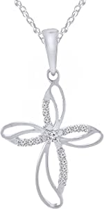 Pretty Jewels Colgante de plata de ley 925 con diamante natural redondo de 0,09 quilates con cadena