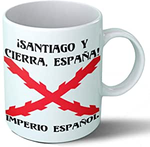 Taza Desayuno Imperio Español - Cruz de Borgoña Tercios de España - Santiago Cerámica - 330 ML, Negro, 1 Unidad (Paquete de 1), Cerámica