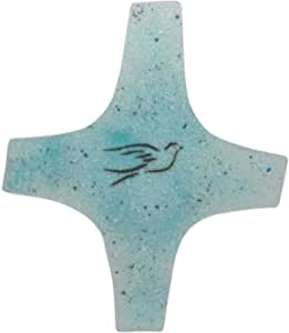 kruzifix24 Cruz de cristal de diseño moderno, turquesa, diseño de paloma, cristal y relieve, 23 x 19 cm, pieza única hecha a mano