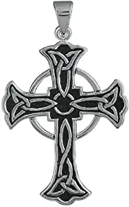 HOMBRES Calidad Grande Colgante Cruz Celta - 925 Plata de Ley