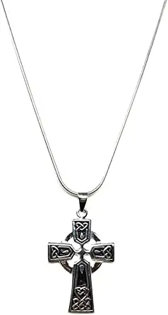 Colgante mediano de cruz celta en plata de ley 925 con cadena de serpiente de 41 cm, Plata esterlina